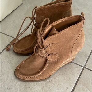 Lucky Brand Tan Genuine Suede Ankle Wedge Boots